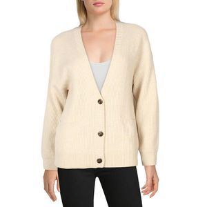 Jonathan Simkhai Womens Estela Beige Ribbed V-Neck Cardigan Sweater Top NWT
